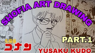 drawing karakter anime detektif Conan yusaku KUDO