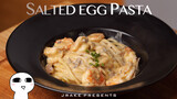 Food making- Fresh shrimp noodles with salted egg yolk