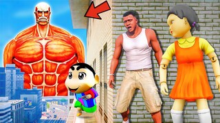 Franklin and Shinchan & Pinchan play HIDE AND KILL with Squid Game Doll In GTA 5