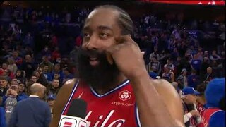 James Harden (26 Pts) Postgame Interview as Philadelphia 76ers beat New York Knicks 123-108