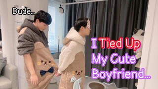 I Tied Up My Cute Boyfriend... Not My Arms Challenge! [Gay Couple Lucas&Kibo BL]