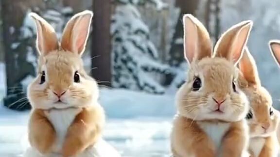 Rabbits 🐇 dance on ❄️ snow