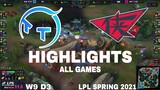Highlight TT vs RW All Game LPL Spring 2021 LPL Mùa Xuân 2021 ThunderTalk Gaming vs Rogue Warriors