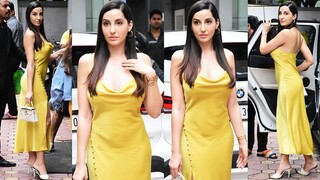 HOT 🥵 Nora Fatehi 🥰 With Golden Dress 💛 Arrive At Mitron Bar & Cafe