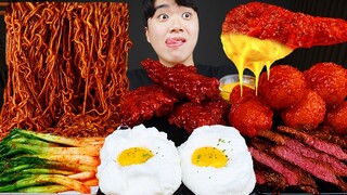 ASMR MUKBANG 직접 만든 양념 치킨먹방! 짜파게티 돈까스 김치 레시피 & 먹방 FRIED CHICKEN AND BLACK BEAN NOODLES EATING SOUND!