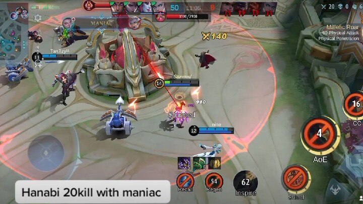 Hanabi 20kills and maniac sa base..