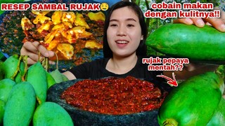 MUKBANG BUAH PEPAYA MENTAH LANGSUNG DENGAN KULITNYA, RUJAK PEPAYA MENTAH MANGGA MUDA#rujakviral