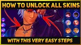 HOW TO UNLOCK ALL SKINS FOR FREE, With this Very Easy Steps - No Bann, 100% Working, All Patch || ML