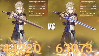 Albedo Cinnabar Spindle R5 vs Harbinger of Dawn R5 Damage Comparison - Broken F2P Weapon