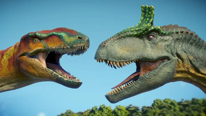 AUSTRALOVENATOR vs CRYOLOPHOSAURUS FIGHTING FOR TERRITORY - Jurassic World Evolution 2