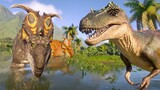 Qianzhousaurus Pack Hunting Pachyrhinosaurus Herd - Jurassic World Evolution 2
