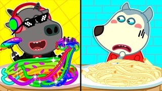 Wolf Family Wolfoo Do You Like Rainbow Pasta  Rich vs Poor  Wolfoo