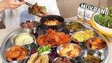 쟁반가득 집밥 먹방 :) 제육볶음, 고구마맛탕, 순두부찌개, 계란말이, 치킷너겟,만두, 마늘쫑무침~.