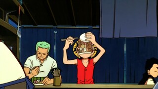 Zoro ate slowly at first, until Luffy taught him a lesson!