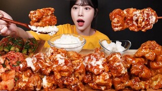 SUB)바삭꾸덕 처갓집 슈프림양념치킨 먹방! 신메뉴 트러플양념치킨까지 치밥 해먹기 꿀조합 리얼사운드 Supreme Seasoned Chicken & Rice Mukbang Asmr