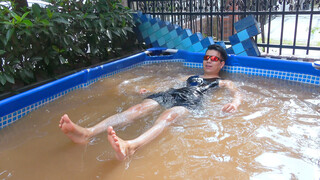 A young man made an artificial dead sea with a ton of salt.