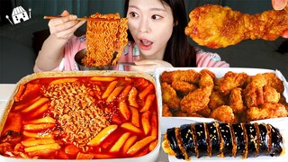 ASMR MUKBANG| 직접 만든 즉석 떡볶이 양념치킨 김밥 먹방 & 레시피 FRIED CHICKEN AND Tteokbokki EATING