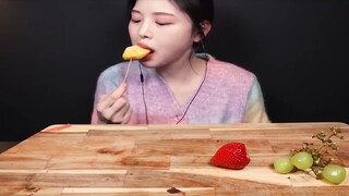 Mukbang bánh gạo nếp dâu socola, bánh gạo nếp nho mẫu đơn Trái cây tráng miệng phần cuối #amthucngon