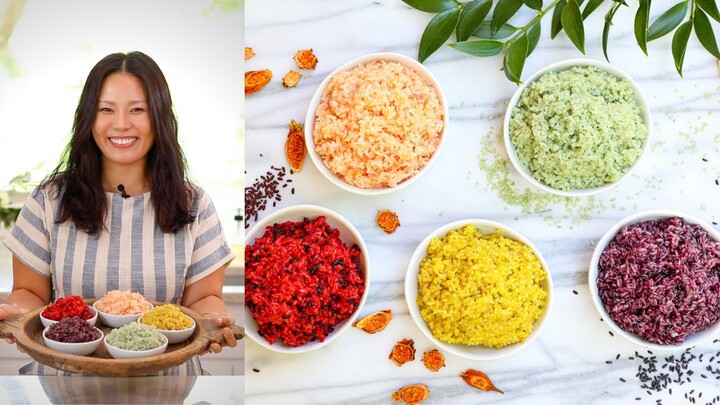 Rainbow Rice to Eat 🌈 Red, Accidentally Orange, Yellow, Elegant Green & Purple Rice!