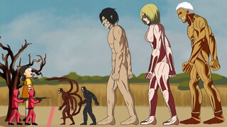 Squid game vs Eren Titan, Female Titan, Armor Titan, Venom, Venom Carnage - Drawing cartoons 2