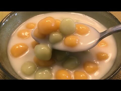 How to make Thai Glutinous Rice Balls | Thai dessert | Bua Loi | วิธีทำบัวลอย | บัวลอยมันหวาน, ใบเตย