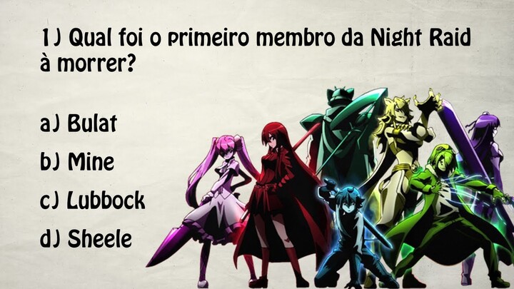 QUIZ DE AKAME GA KILL - TESTE SEU CONHECIMENTO SOBRE O ANIME