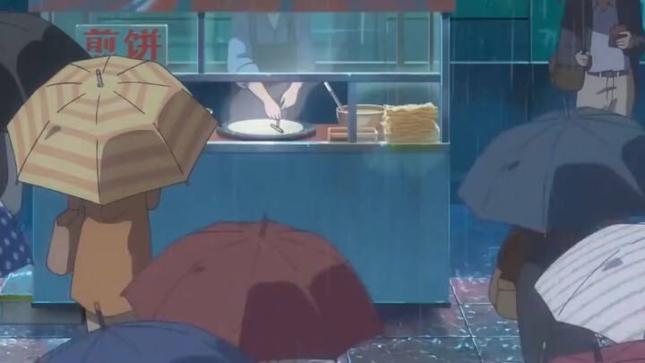 Aesthetic anime cooking ramen with sound effects