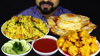 Eating CHOWMEIN, EGG POACH, Cauliflower Pakoda, Green Chili, Cucumber and Sauce ASMR | #LiveToEATT