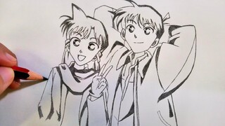 ANIME DRAWING| ✨Detective Conan✨| Shinichi and Ran | Easy Pencil Drawing