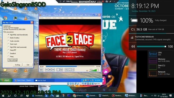 Face 2 Face Theme song 2023 Remix has BSOD VM (Windows XP)