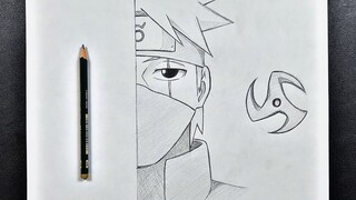 Easy to draw || How to draw Kakashi half face step-by-step