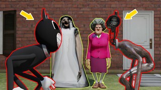 Cartoon Cat team up with Granny vs Siren Head and Scary Teacher 3D | Parody animation Crossover
