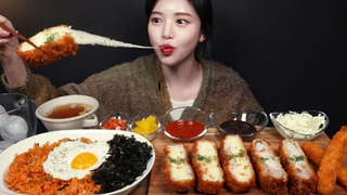 [Mukbang TV] - Ăn Tonkatsu phô mai, Tonkatsu thịt thăn dày cộp cùng cơm chiên kim chi cay cay - ASRM