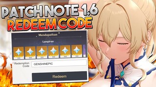 REDEEM CODE TERBARU !! 1600+ PRIMOGEMS UPDATE PATCH NOTE 1.6 !! | Genshin Impact Indonesia