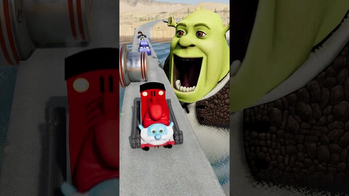 Skibidi Toilet Crazy Frog & Weird Cars Cross Bollard Pushing into Giant SHREK | BeamNG.Drive