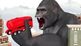 Đười ươi King Kong vs Xe đổ thuốc nhuộm Xe đồ chơi trẻ em Xe máy xúc Xe tải lớn Xe bồn Xe chở cát Xe