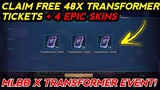 CLAIM AND GET FREE 48X TRANSFORMER TICKETS + 4 FREE EPIC SKINS! MOBILE LEGENDS!