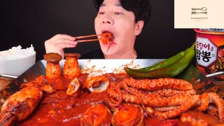 Mukbang râu bạch tuộc sốt và ớt cay phần 5 #anngon