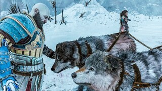 Kratos pets wolves Speki & Svanna - God of War Ragnarok