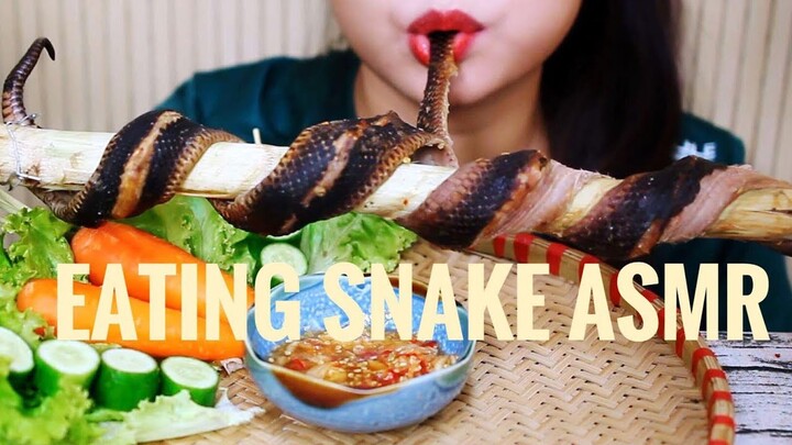 ASMR Snake grill with sugar cane,VietNam exotic food (EXTREME CHEWY EATING SOUNDS)|LINH-ASMR