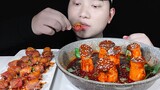 [ASMR]Eating ham rolled potato and spicy king oyster mushroom