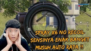 GILA !! SPRAY X6 NYA NO RECOIL , SENSINYA ENAK BANGET SOLO SQUAD MUSUH AUTO RATA !! - PUBG MOBILE