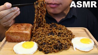 ASMR 🥢 EATING BLACK BEAN NOODLES WITH WHOLE SPAM & EGGS | NO TALKING | REAL EATING SOUNDS