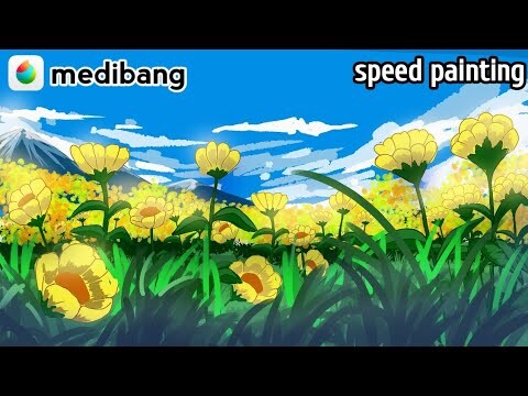 " Yellow Flower " background anime speed painting [ medibang android ]