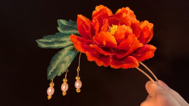 Tang style peony intangible velvet flower (vertical version)