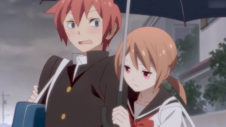What happens when the male protagonist and the girl share the same umbrella?