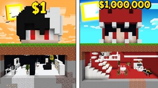 ถ้าเกิด!? บ้านใต้ดิน คนเท่ $1 เหรียญ VS บ้านใต้ดิน คนหล่อ $1,000,000 เหรียญ - Minecraft แข่งสร้าง