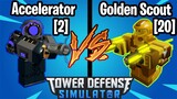 [2] Accelerator vs [20] Golden Scout | Tower Defense Simulator | ROBLOX