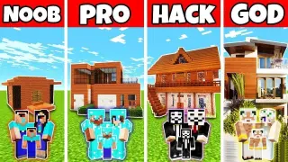 Minecraft Battle : FAMILY TROPICAL HOUSE BUILD CHALLENGE - NOOB vs PRO vs HACKER vs GOD in Minecraft