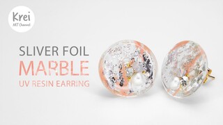 UV Resin - Silver foil & Hand Painted Marbling in Earring